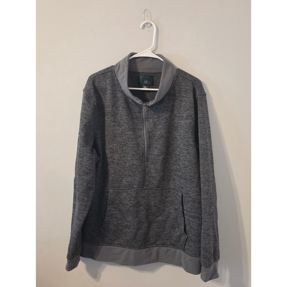 Arthur Beale Quarter Zip Pullover Men XL Gray Casual Quilted Elbow Patch Sweater
